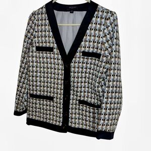 Ann Taylor petite 4 tweed blazer blue white black gold 4P  like new nwot